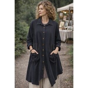 Cheyenne Lagenlook Oversized Tunic Top Collared Button Front Pockets Size S/ M‎